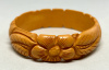 BB532 flower & leaf carved corn bakelite bangle